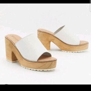 Nasty Gal Womens White Leather Wodden Heel Platform Sandals 8.5